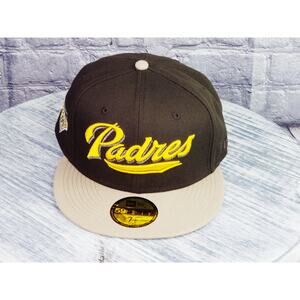 New Era 59Fifty San Diego Padres SD Logo Filled Graphics Fitted Hat Sz 7 1/8